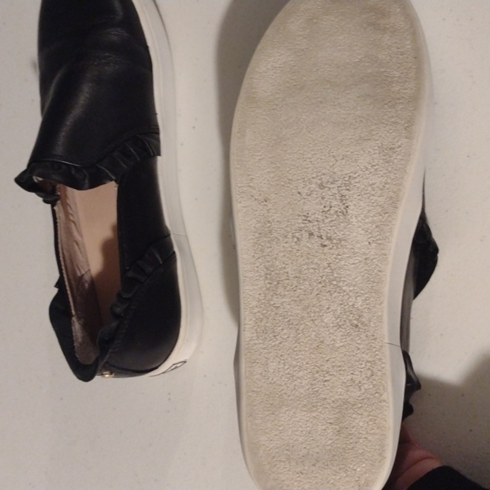 Kate Spade Black Leather Loafers with Ruffle Trim - Picture 4 of 7